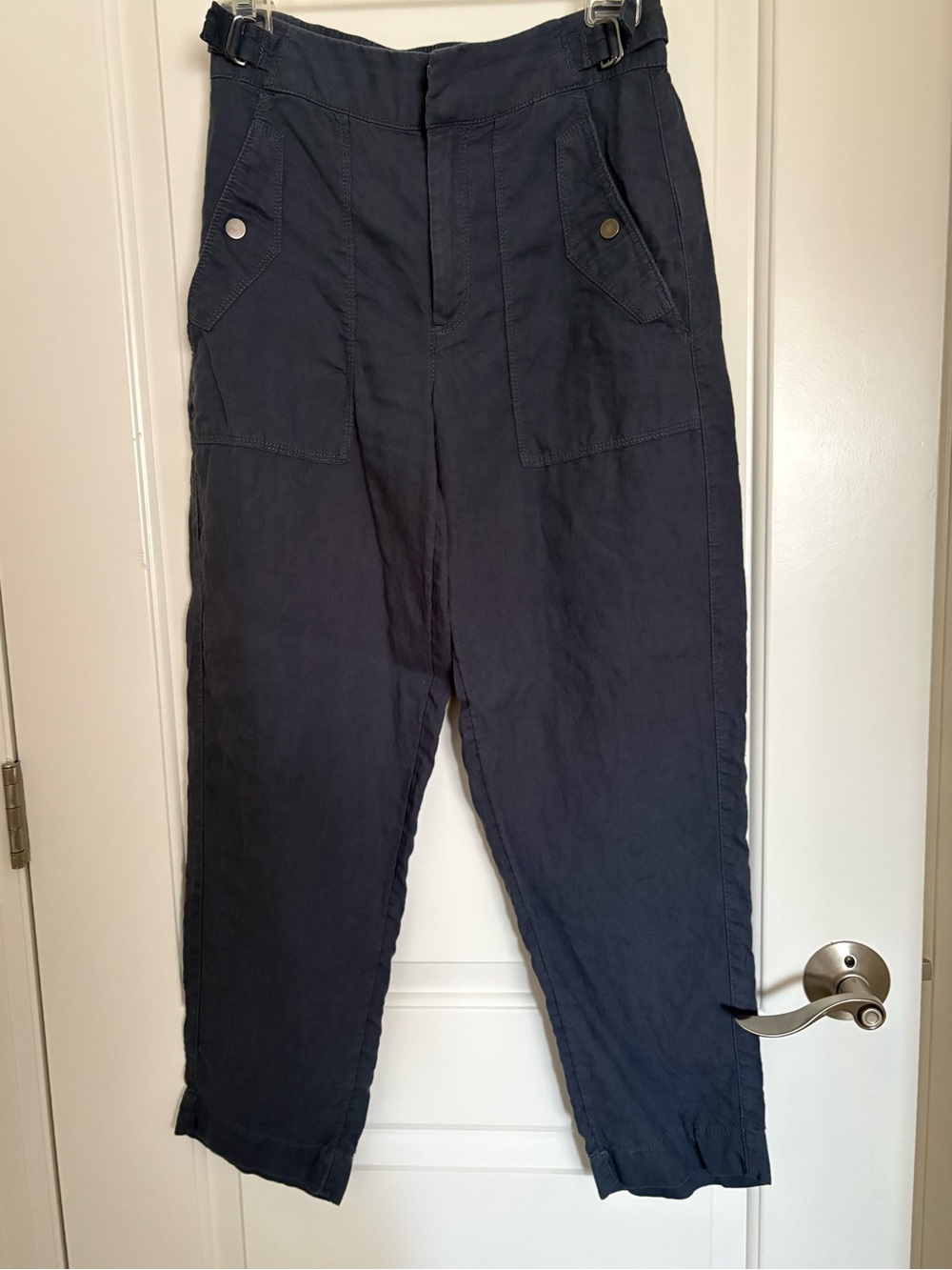 Athleta Navy Tapered Linen Utility Pants